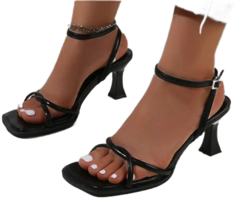 Shein- Minimalist Cross Strap Ankle Strap Heeled Sandals