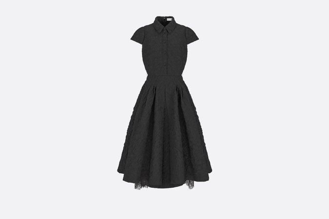 Dress with Belt Black Cloqué Technical Fabric | DIOR