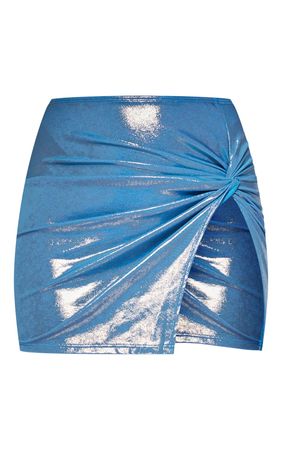 Bright Blue Metallic Twist Side Micro Mini Skirt | PrettyLittleThing USA