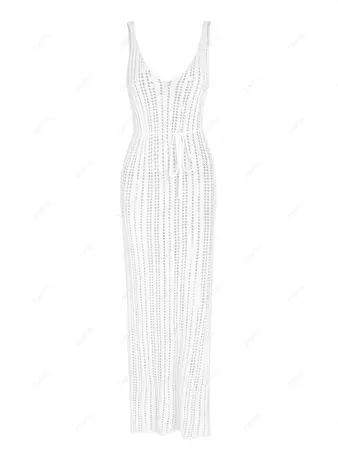 Belted Backless Crochet Knit Front Slit Beach Dress In WHITE | ZAFUL 2024