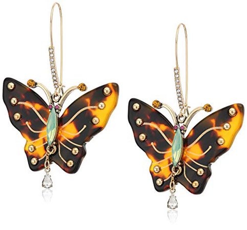 Betsey Johnson Tortoise Butterfly Long Drop Earrings, Multi, One Size: Clothing