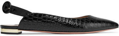Yale Croc-effect Leather Slingback Point-toe Flats - Black