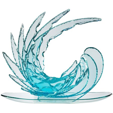 Contemporary by Ghirò Studio 'Wave' Crystal Sculpture Aquamarine Handcrafted