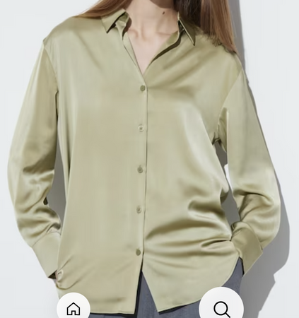 Uniqlo Satin Long-Sleeve Blouse Green $40