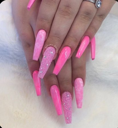 pink glitter and tie dye nail set