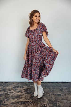 The Natalia | Burgundy and Navy Paisley Floral Dress - Bates Sisters Boutique