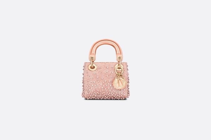 Micro Lady Dior Bag Powder Pink Satin Embroidered with Gradient Beads | DIOR