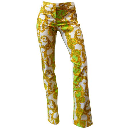 Versace Green and Gold Baroque Printed Pants For Sale at 1stDibs