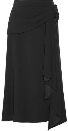 Draped Crepe Midi Skirt - Black