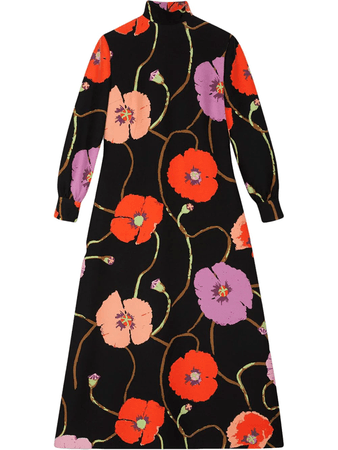 Gucci X Ken Scott Floral-print Silk-blend Dress In Black | ModeSens