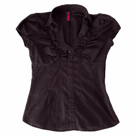 brown black dark ruffle neck corset babydoll empire blouse business office