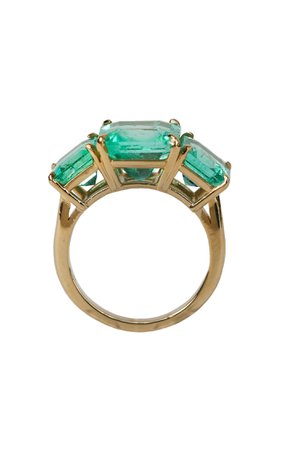 18k Yellow Gold And Three Square Emerald Ring By Maria Jose Jewelry | Moda Operandi