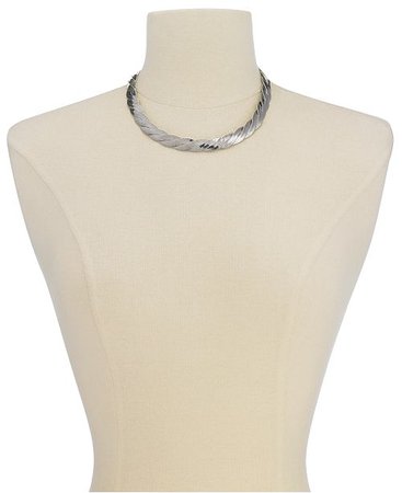 Thalia Sodi Silver-Tone Braided Herringbone Collar Necklace, 16" + 3" extender, Created for Macy's & Reviews - Fashion Jewelry - Jewelry & Watches - Macy's