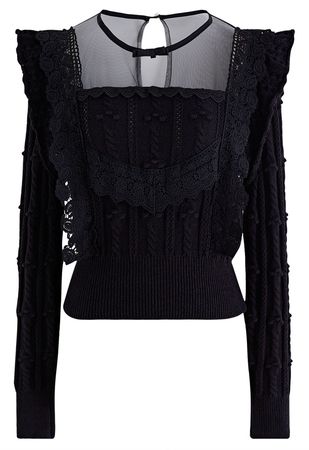 Glamorous Mesh Spliced Knit Top in Black - Retro, Indie and Unique Fashion