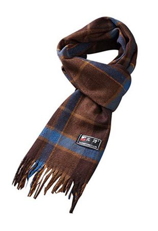 Classic Brown Blue Plaid Style Winter Scarf Perfect Valentine's Day Gift For Men at Amazon Men’s Clothing store: