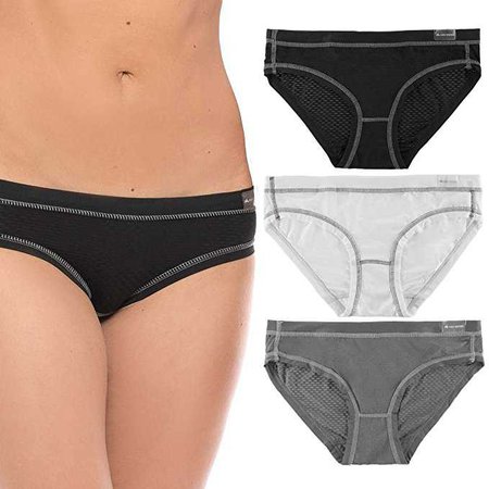 High Sierra 3 Pack Performance Women's Bikini Briefs Underwear Athletic Nylon Ladies Panties, (Black, Grey, White) Large at Amazon Women’s Clothing store: