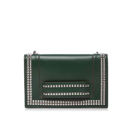 Nissa Leather Shoulder Bag with Silver Studs Green