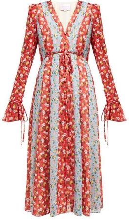 Floral Print Chiffon Midi Dress - Womens - Red Multi