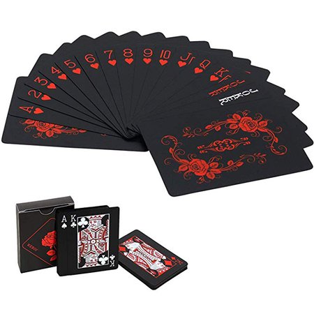 Joyoldelf Waterproof Playing Cards with Unique Pattern & Flower Backing - Cool Black PVC Flexible Classic Magic Poker Tricks Tool: Toys & Games