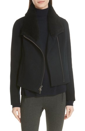 Vince Double Face Genuine Shearling Collar Jacket | Nordstrom