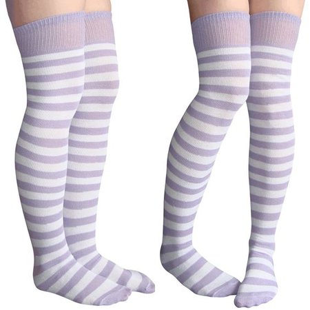 Purple striped thigh high socks