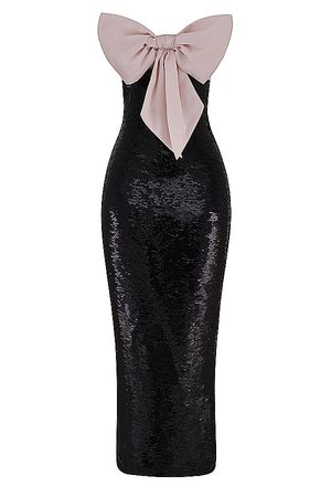Clothing : Maxi Dresses : 'Holly' Black Sequin Strapless Bow Dress