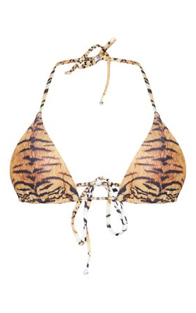 Brown Tiger String Tie Padded Triangle Bikini | PrettyLittleThing