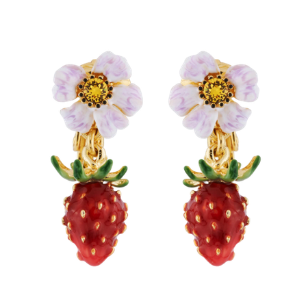 SMALL STRAWBERRY AND WHITE FLOWER CLIP-ON EARRINGS