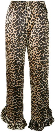 ruffled hem leopard print trousers