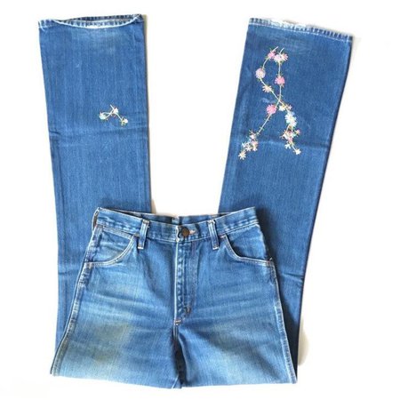 Vtg. 70s Wranlger Embroidered Floral Jeans | Etsy