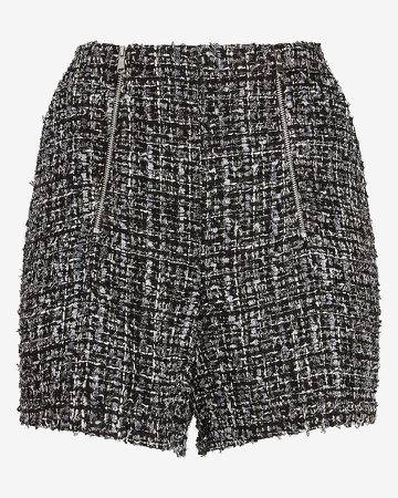 Super High Waisted Double Zipper Tweed Shorts
