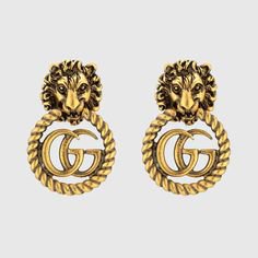 Lion Head Earrings With Double G | GUCCI