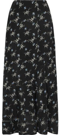 Aloha Floral-print Crepe De Chine Maxi Skirt - Black