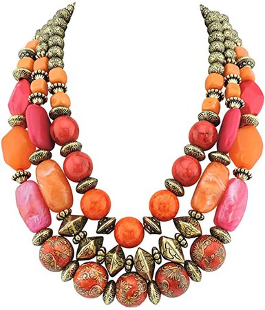 Amazon.com: BOCAR 3 Layer Chunky Statement Beaded Necklace Fashion Multi Layer Women Collar Necklace (625) : Clothing, Shoes & Jewelry