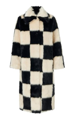 Nino Checkered Faux Fur Trench Coat By Stand Studio | Moda Operandi
