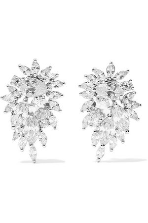 KENNETH JAY LANE Cluster rhodium-plated cubic zirconia earrings