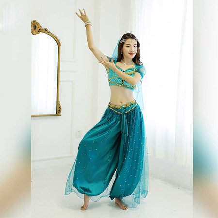 Belly Dance Jasmine Princess Costume Halloween Women Children New Bollywood Top Pants Veils Kids Princess Outfit| | - AliExpress