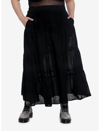 Black Tiered Midi Skirt Plus Size | Hot Topic