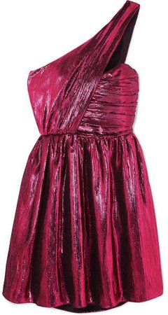 One-shoulder Lamé Mini Dress - Pink