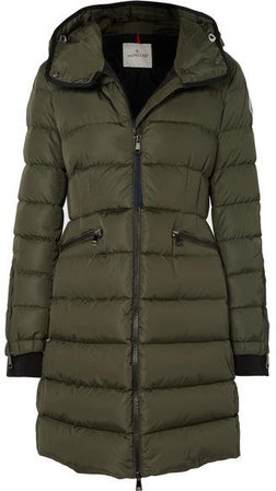 Hooded Quilted Shell Down Jacket - Army green