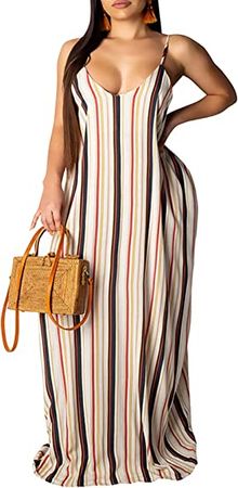 LKOUS Women Plus Size Summer Dresses, Casual Striped Halter Sundresses at Amazon Women’s Clothing store