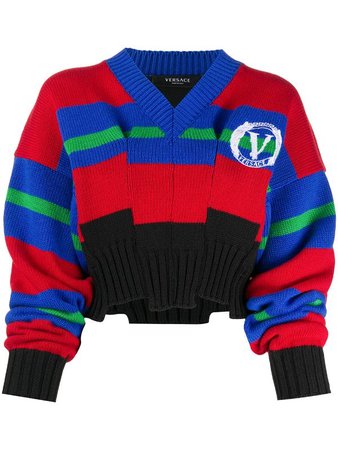 Versace striped intarsia-knit jumper