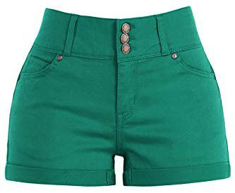 RK RUBY KARAT Womens Casual Push Up High Rise Front 3 Button Rolled Cuff Denim Jean Shorts