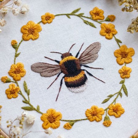 bee embroidery flowers