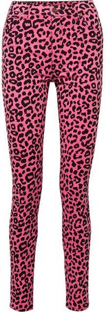 Leopard-print High-rise Skinny Jeans - Pink