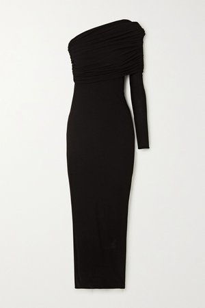 Black One-sleeve ruched stretch-jersey gown | Alexandre Vauthier | NET-A-PORTER