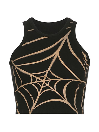 Spider Web Black Cropped Tank Top