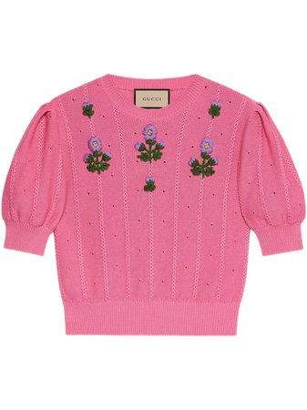 Shop Gucci floral embroidery knit top with Express Delivery - FARFETCH