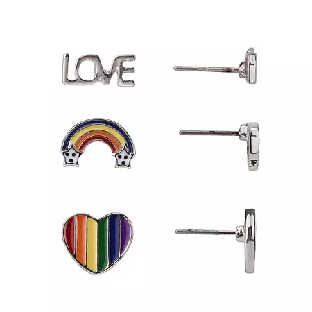 Celebrate Together™ Pride Silver Tone Heart & Rainbow Earrings 3-Pair Set