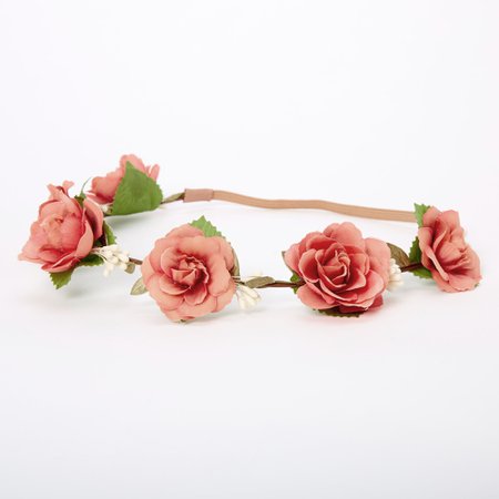 Dusty Rose Flower Crown Headwrap - Pink | Claire's US